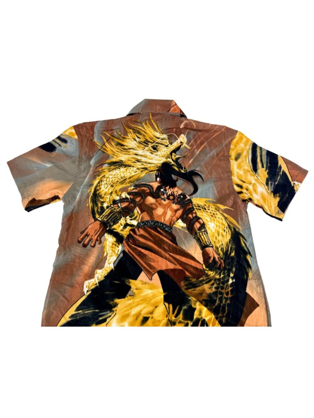 Vintage 90s Claudio Nucci AOP Samurai & Golden Dragon Graphic Shirt Men's M - Picture 4 of 6